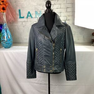 Wilson's Leather Moto Jacket, Steel Blue Quilted Leather Jacket Women's, L